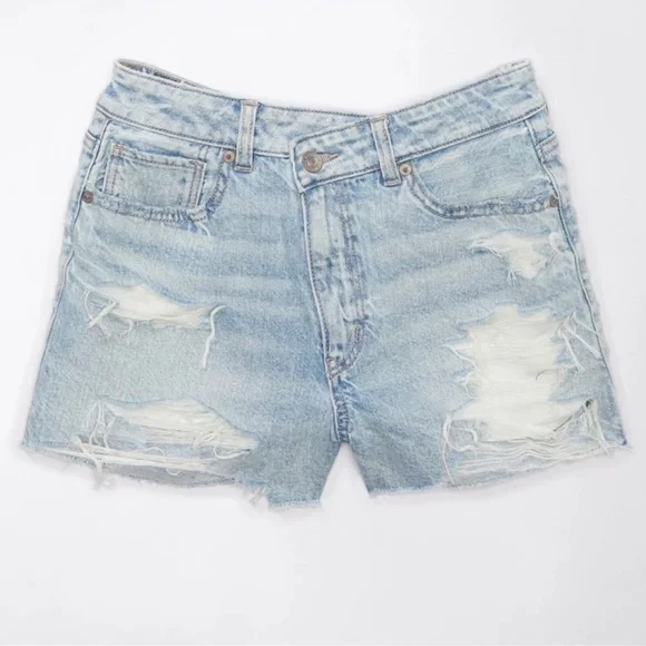 American Eagle Strigid Denim Mom Short Distressed Womens 4 Blue - Picture 2 of 9